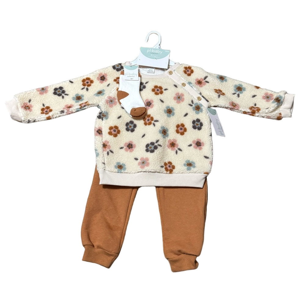 PL Baby Floral Fleece Baby Outfit with Pants Socks Set Polyester Size 24 Months